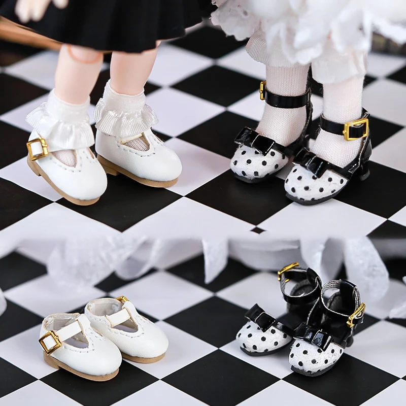 1 Pair of OB11 Doll Baby Shoes Spotted Bow High Heels 1/12 Bjd Doll Shoes Decoration Detachable Doll PVC Material