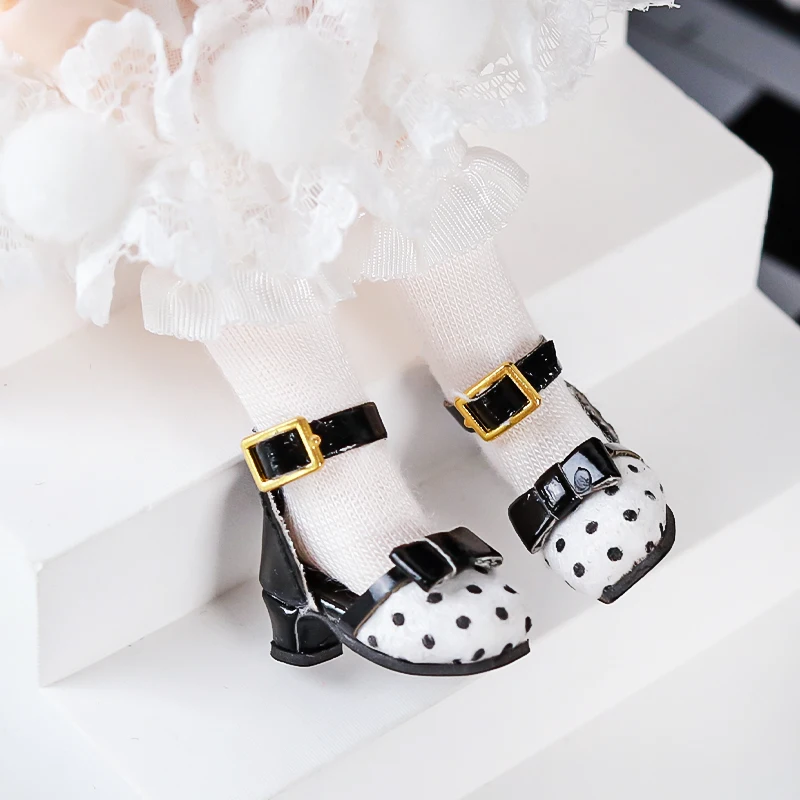 1 Pair of OB11 Doll Baby Shoes Spotted Bow High Heels 1/12 Bjd Doll Shoes Decoration Detachable Doll PVC Material