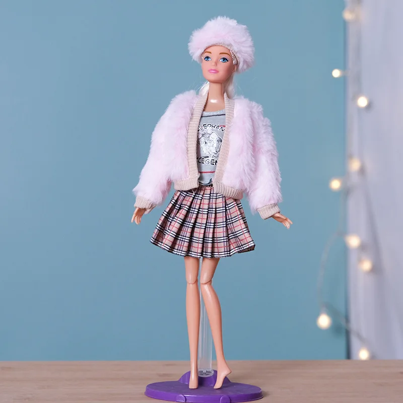 New 30cm Doll's Clothes Suit Dress Up Accessories Plush Coat and Skirt Suit Fit To 11.5 Inch Doll