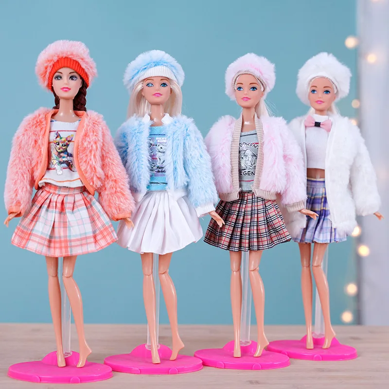 New 30cm Doll's Clothes Suit Dress Up Accessories Plush Coat and Skirt Suit Fit To 11.5 Inch Doll