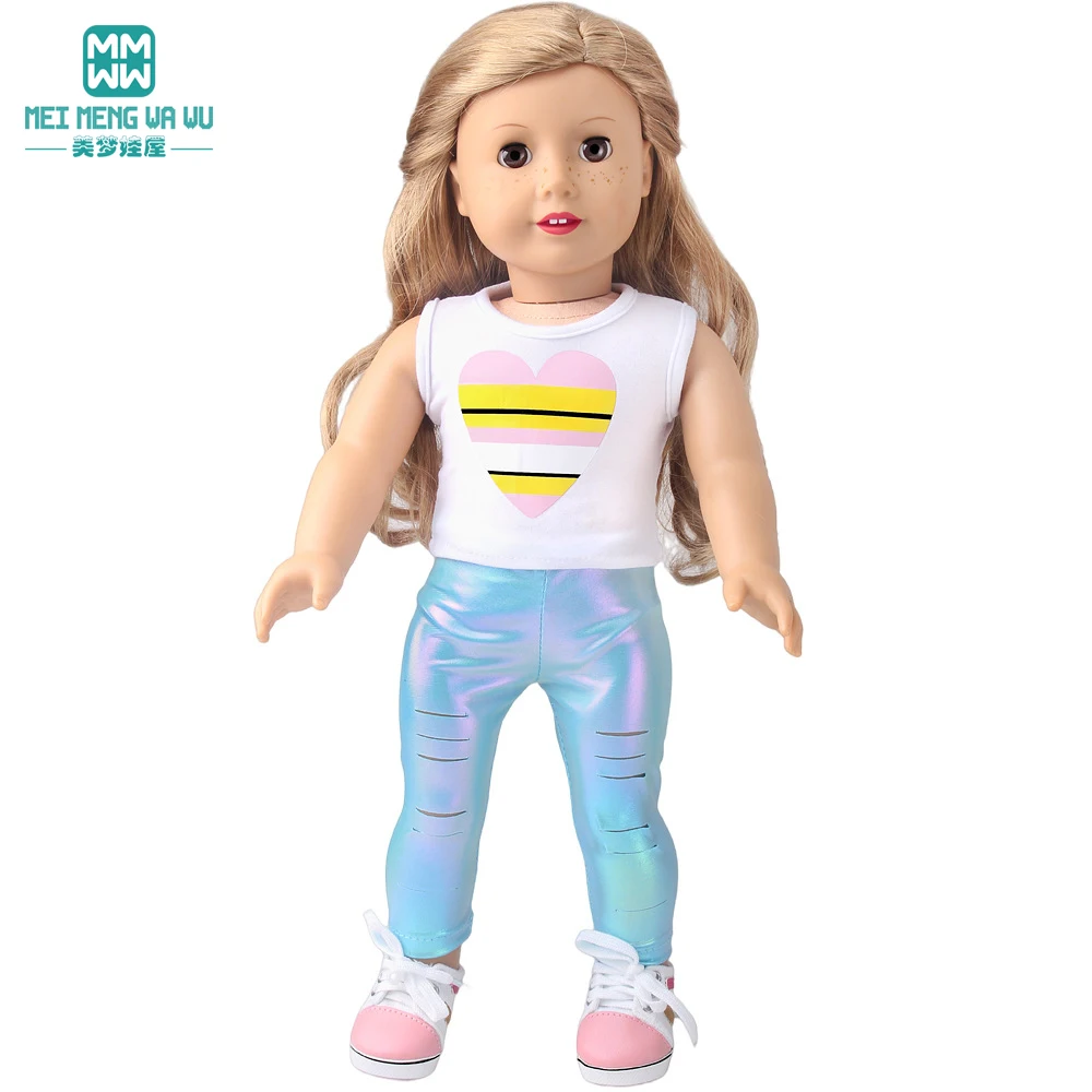 Doll Clothes Fashion T Shirt Pants Cartoon Dress Fits 45cm American Doll Toy Accessories Gift Girls