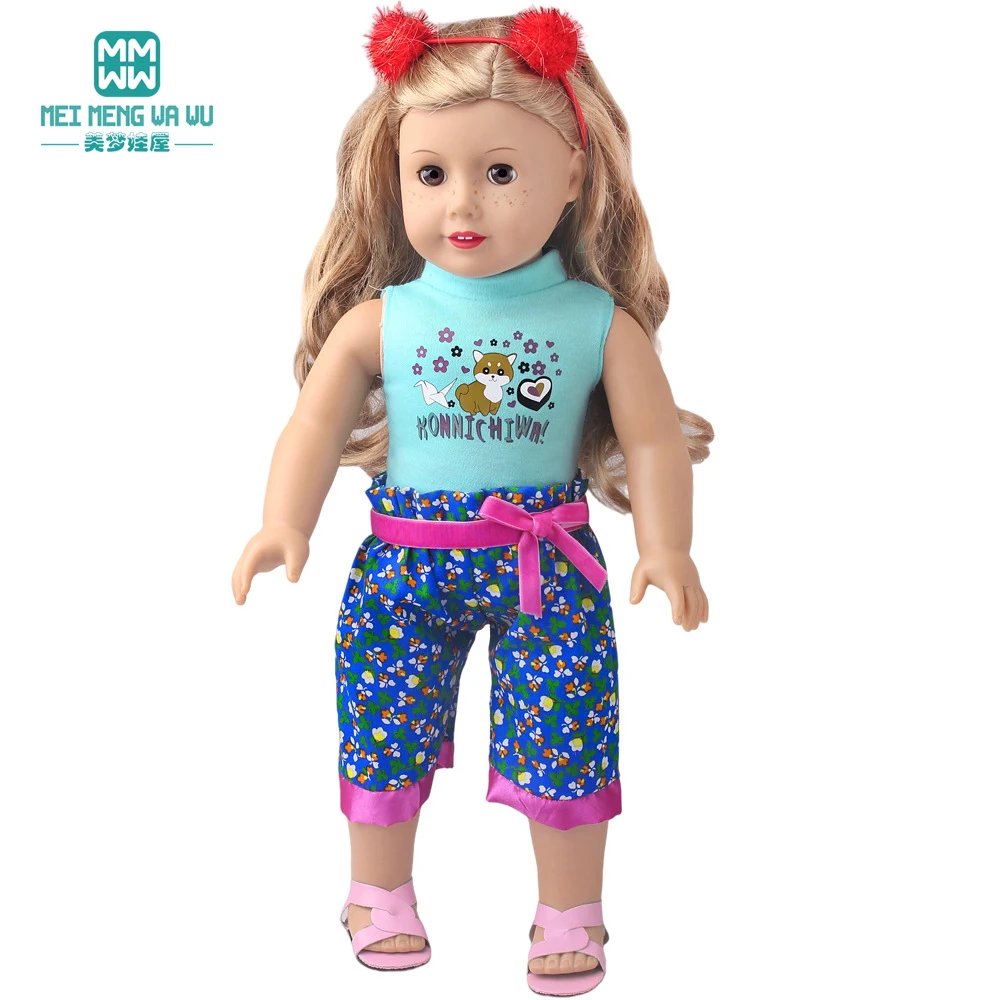Doll Clothes Fashion T Shirt Pants Cartoon Dress Fits 45cm American Doll Toy Accessories Gift Girls