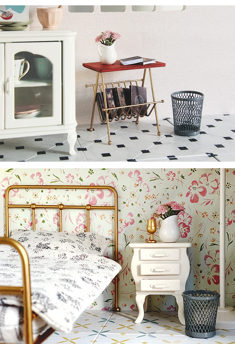 Aizulhomey Metal Dollhouse Miniature Furniture Wastepaper Basket Dollhouse Decoration Dollhouse Accessories OB24 Blythe OB11 1:6
