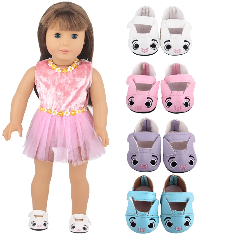 Cute Jacquard American 18 Inch Girl Doll 7cm Shoes Boots Embroidery Rabbit Cartoon Doll Shoes For 43cm Baby New Born,DIY,OG Doll