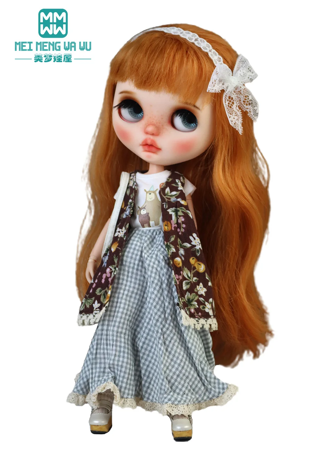 Blyth Azone OB22 OB24 Doll Clothes Fashion Plaid Skirt T-Shirt Girl Gift