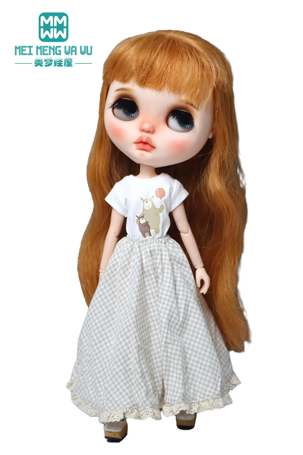 Blyth Azone OB22 OB24 Doll Clothes Fashion Plaid Skirt T-Shirt Girl Gift