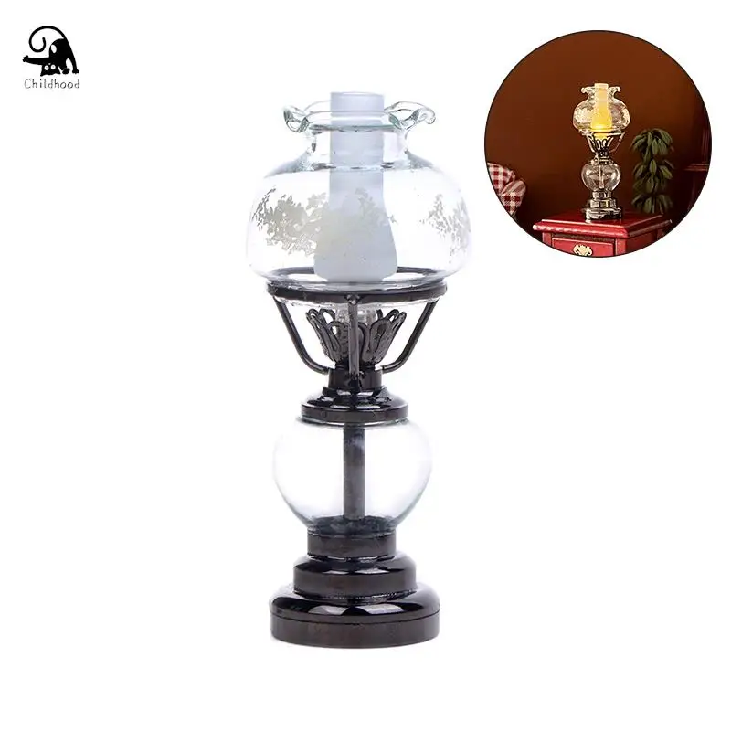 1:12 Dollhouse Miniature Retro LED Lamp Candlestick Light Desk Lamp Home Lighting Model Furniture Decor Toy Doll House