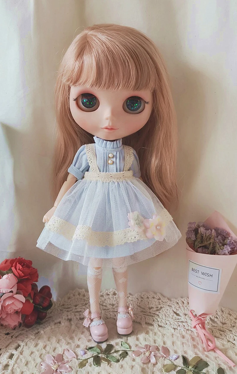 New Blyth long T-shirt+Lace Skirt Barbies DressDoll Blyth Doll Clothes Princess Dress For Ymy Licca Azones Ob24 Ob27 Fr Doll