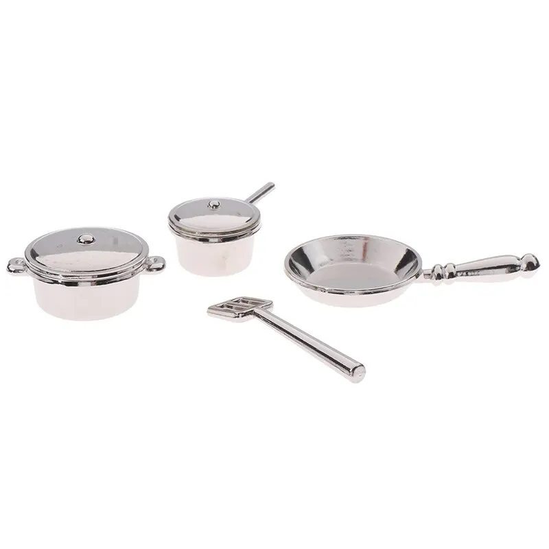 4Pcs or 6 Pcs 1:12 Dollhouse Miniature Metal Mini Pot Set Doll House Kitchen Furnitures Cookware Pans Food Toys Set DIY Scene