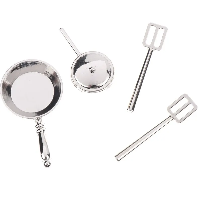 4Pcs or 6 Pcs 1:12 Dollhouse Miniature Metal Mini Pot Set Doll House Kitchen Furnitures Cookware Pans Food Toys Set DIY Scene