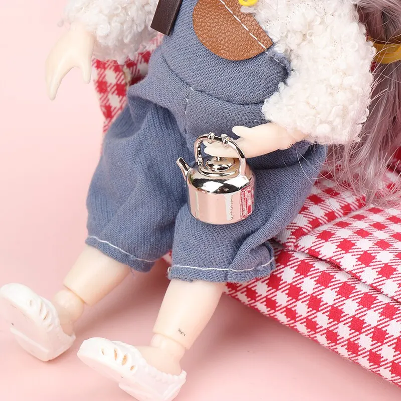 4Pcs or 6 Pcs 1:12 Dollhouse Miniature Metal Mini Pot Set Doll House Kitchen Furnitures Cookware Pans Food Toys Set DIY Scene