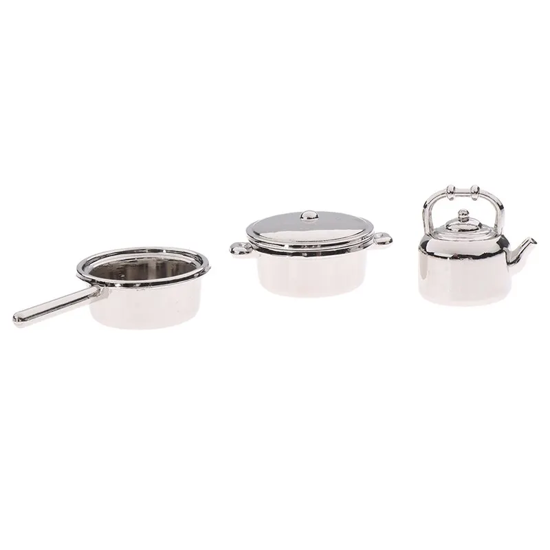4Pcs or 6 Pcs 1:12 Dollhouse Miniature Metal Mini Pot Set Doll House Kitchen Furnitures Cookware Pans Food Toys Set DIY Scene
