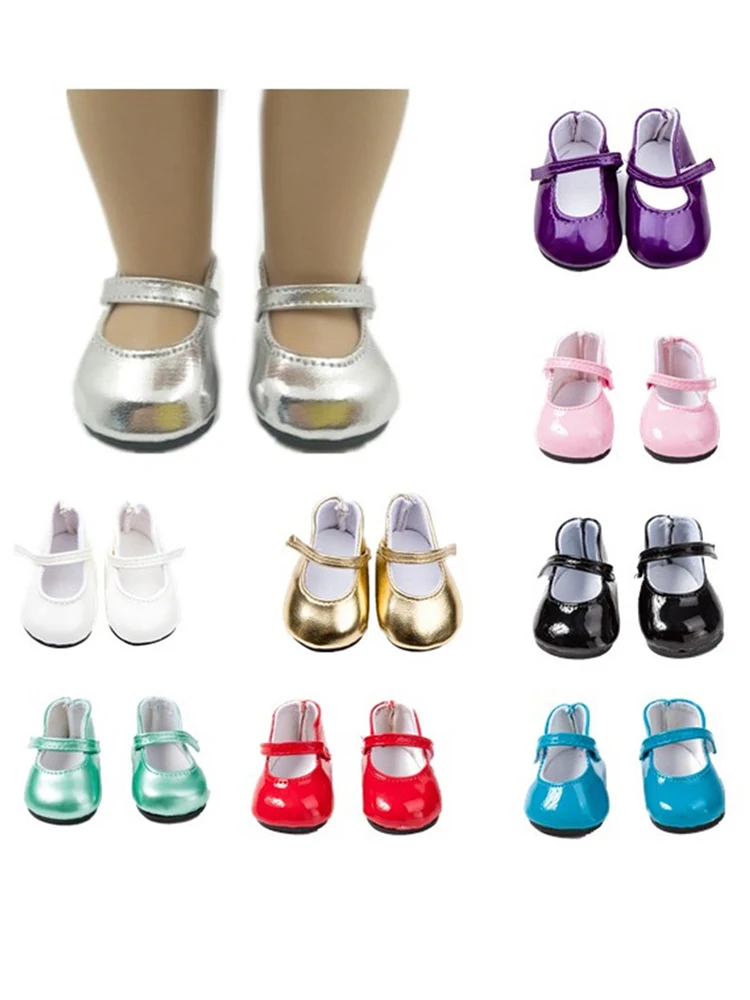 Girls Dolls Shoes Round Toe PU Princess Dress Shoes American Newborn Shoe Baby Toys Fit 43 Cm Baby Dolls