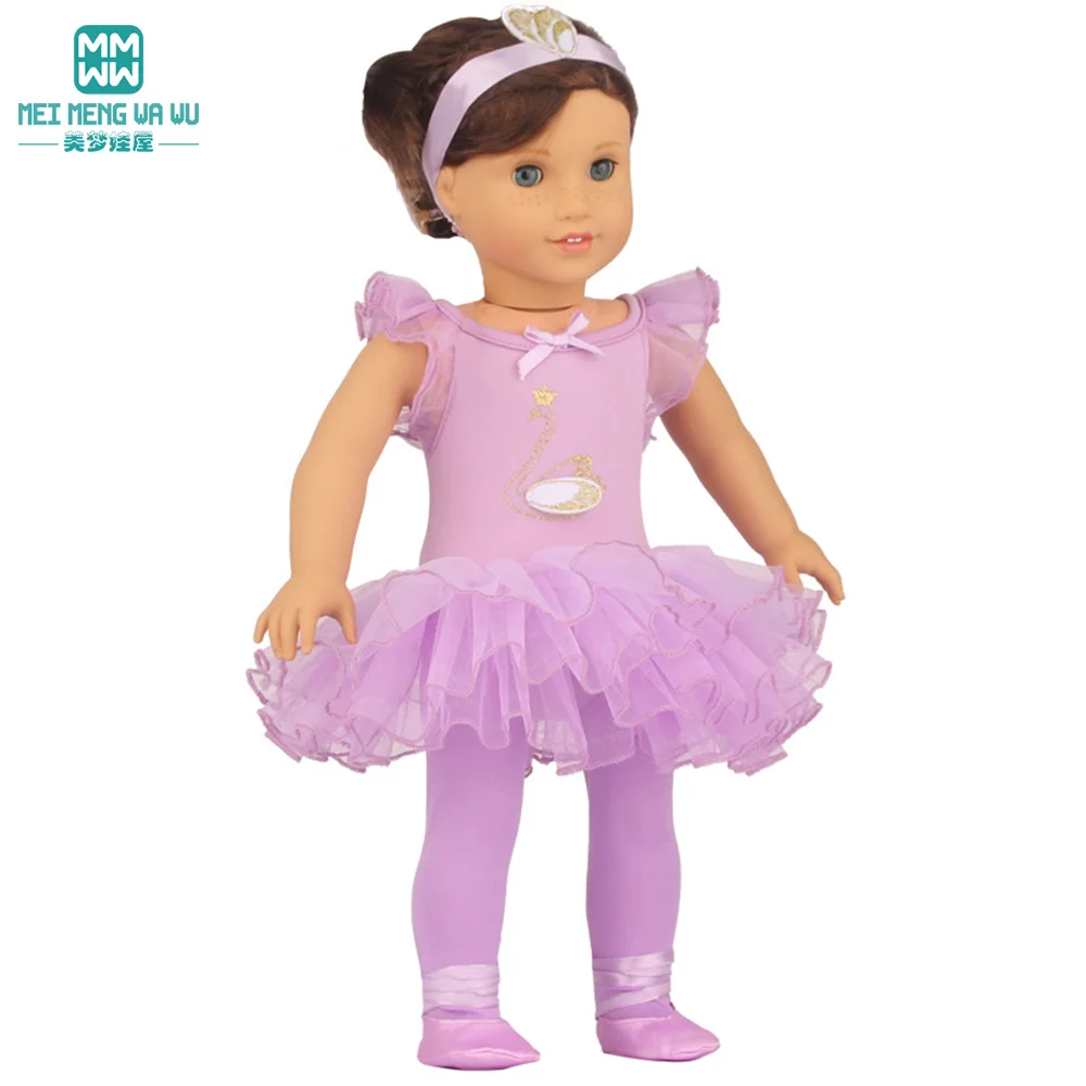 Doll clothes fit 43cm newborn doll and American doll tutu + Tights + dancing shoes three-piece doll accessories gifts
