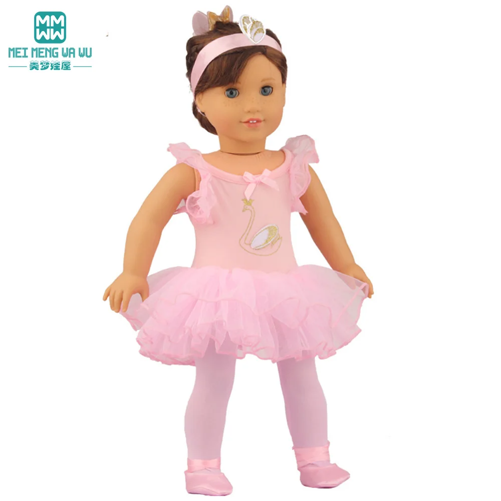 Doll clothes fit 43cm newborn doll and American doll tutu + Tights + dancing shoes three-piece doll accessories gifts