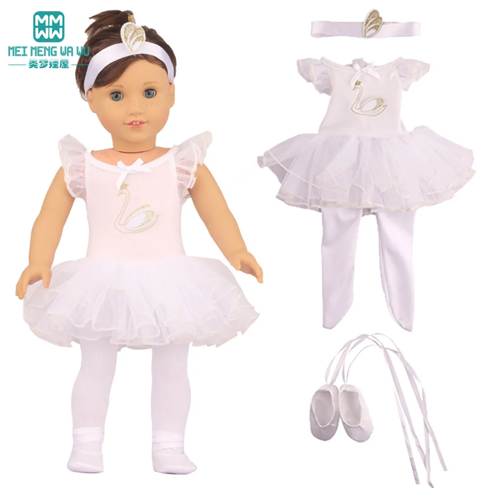 Doll clothes fit 43cm newborn doll and American doll tutu + Tights + dancing shoes three-piece doll accessories gifts