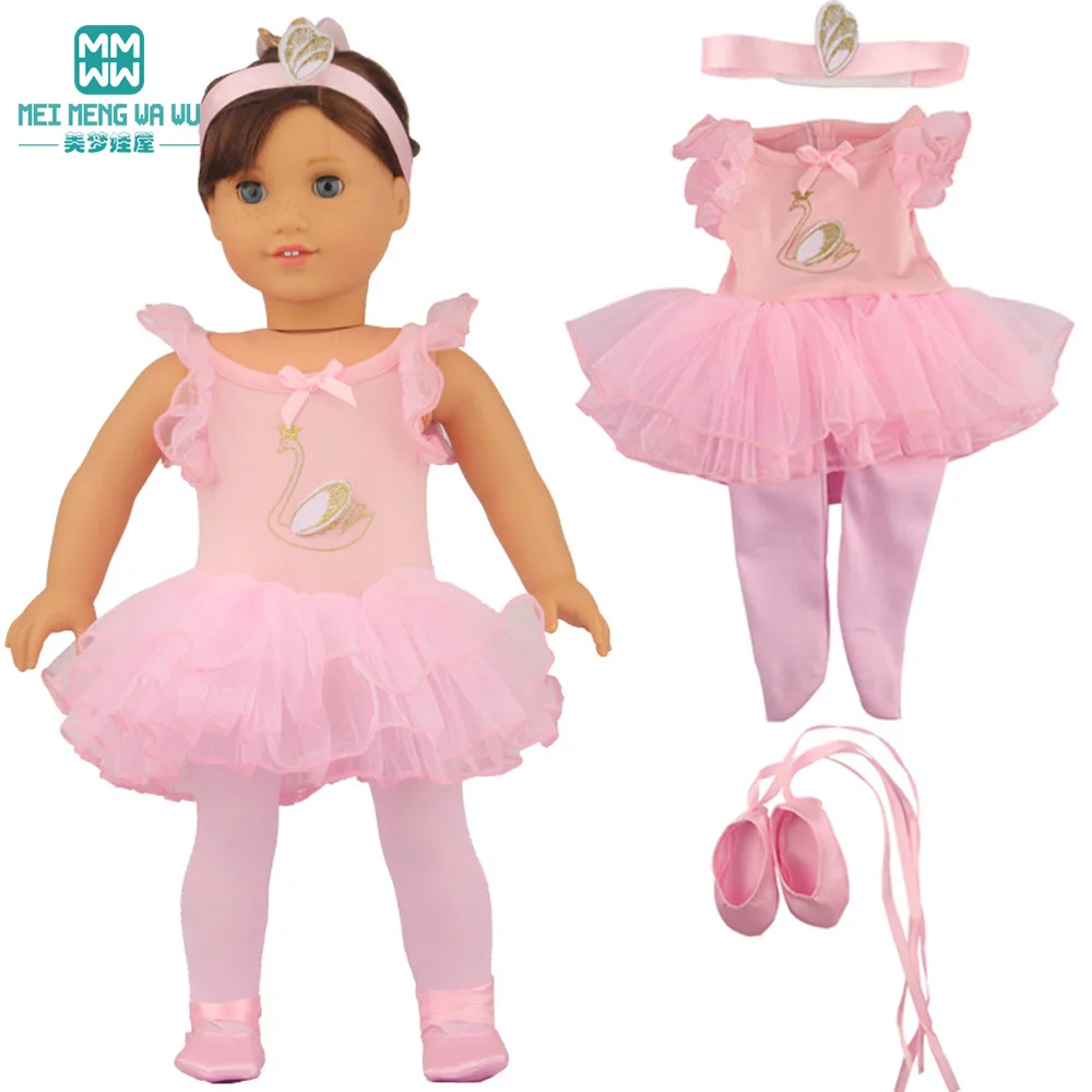 Doll clothes fit 43cm newborn doll and American doll tutu + Tights + dancing shoes three-piece doll accessories gifts