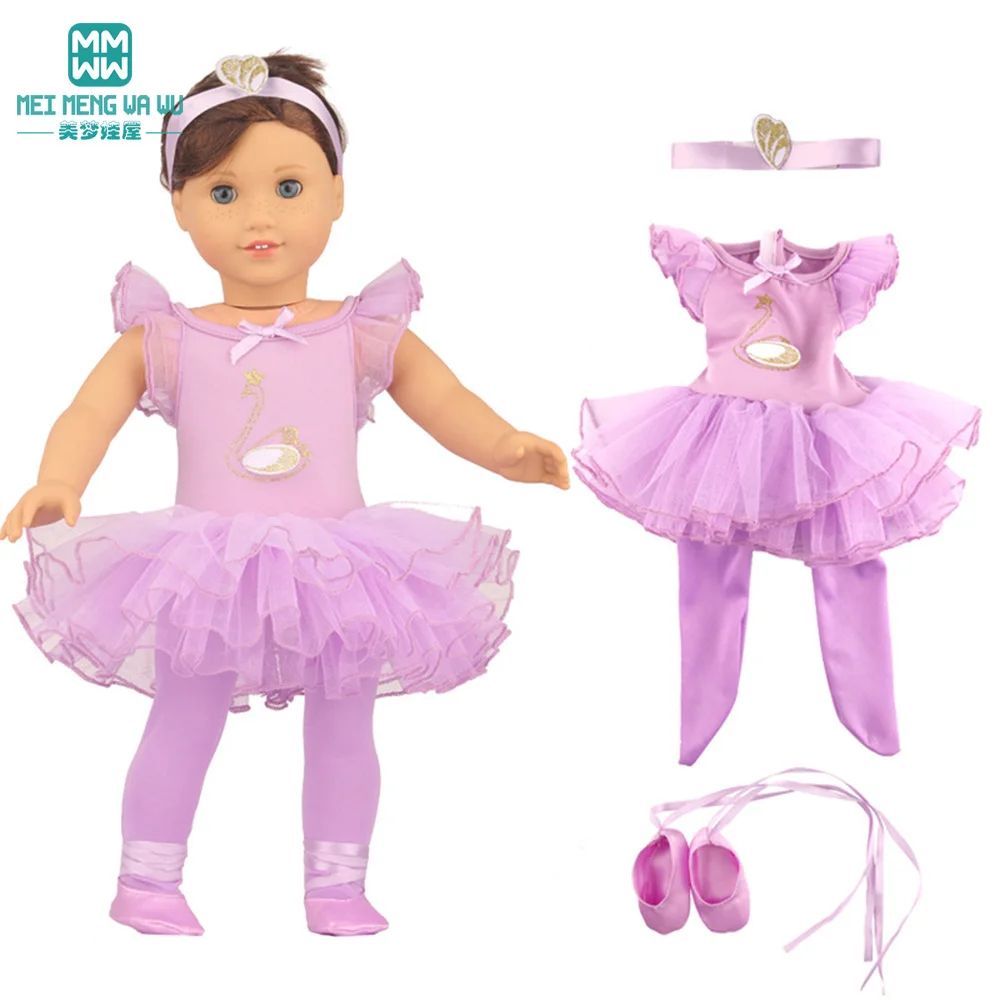 Doll clothes fit 43cm newborn doll and American doll tutu + Tights + dancing shoes three-piece doll accessories gifts
