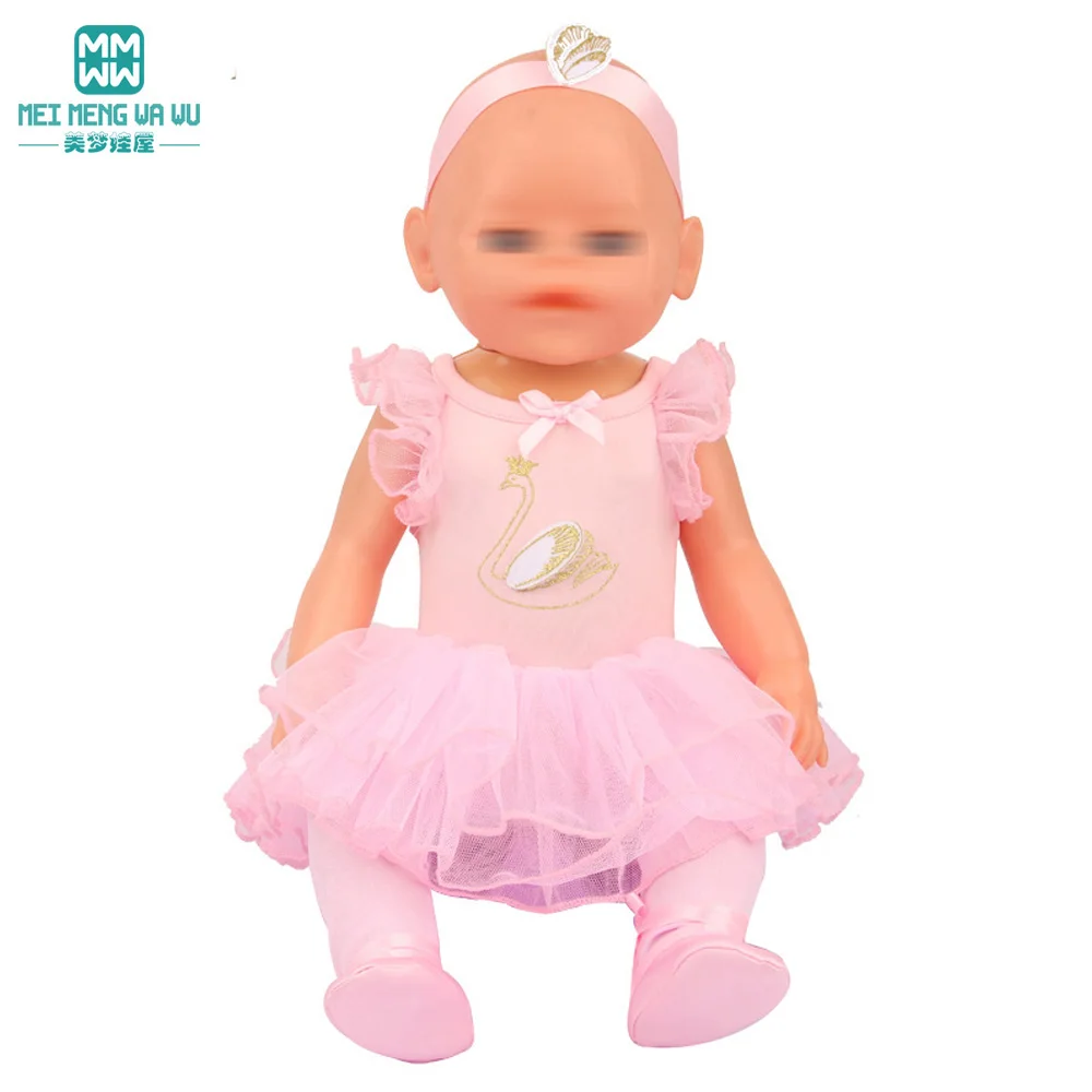 Doll clothes fit 43cm newborn doll and American doll tutu + Tights + dancing shoes three-piece doll accessories gifts