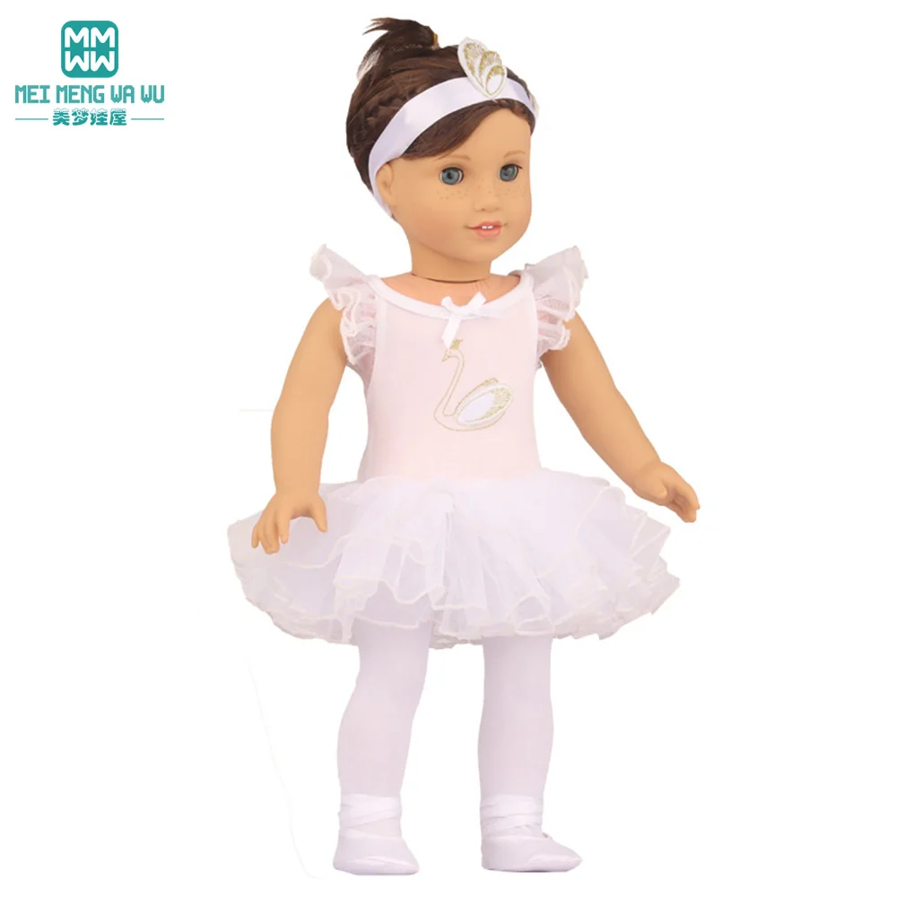 Doll clothes fit 43cm newborn doll and American doll tutu + Tights + dancing shoes three-piece doll accessories gifts