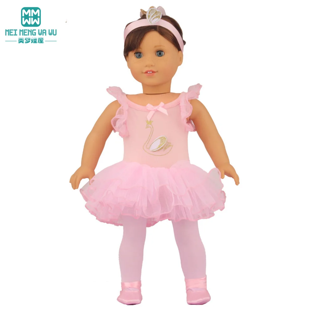 Doll clothes fit 43cm newborn doll and American doll tutu + Tights + dancing shoes three-piece doll accessories gifts