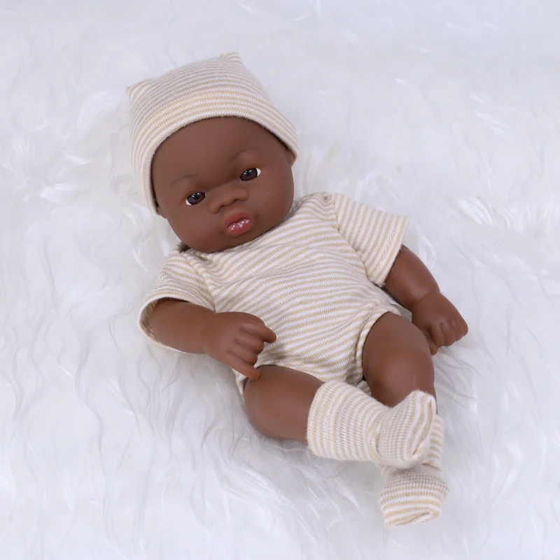 7.87Inch Black Skin American Reborn Dolls Cute Mini 20cm Cute Doll Toys Full Body Soft and Full Vinyl Doll Reborn Doll Toys Gift