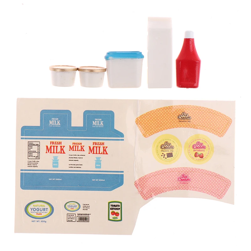 5Pcs/Set 1:12 Dollhouse Miniature Food Mini Tomato Sauce Iced Yogurt Dolls Kitchen Toy