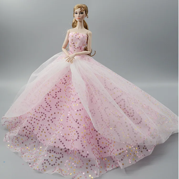 Doll Sequined Luxury Dresses Formal Wear Tutu Dress For 29CM Princess 1/6 Doll Bridal Tulle Candy Color Wedding Dresses Clothing