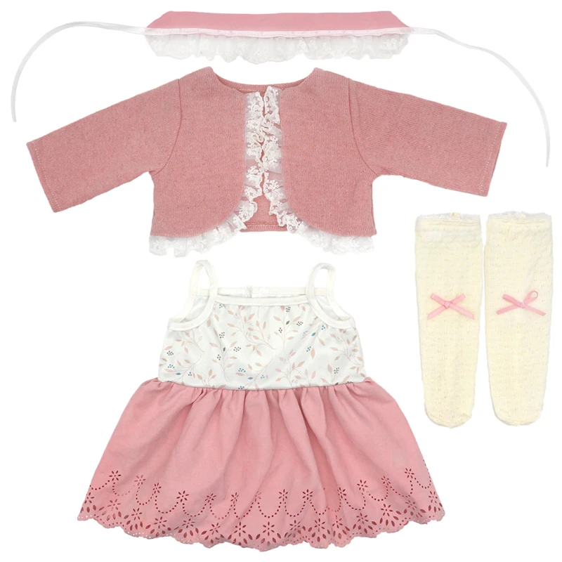 55cm Reborn Baby Doll Clothes Pink Cardigan Dress Cap 22" Doll Dress Skirt Toys Outfit