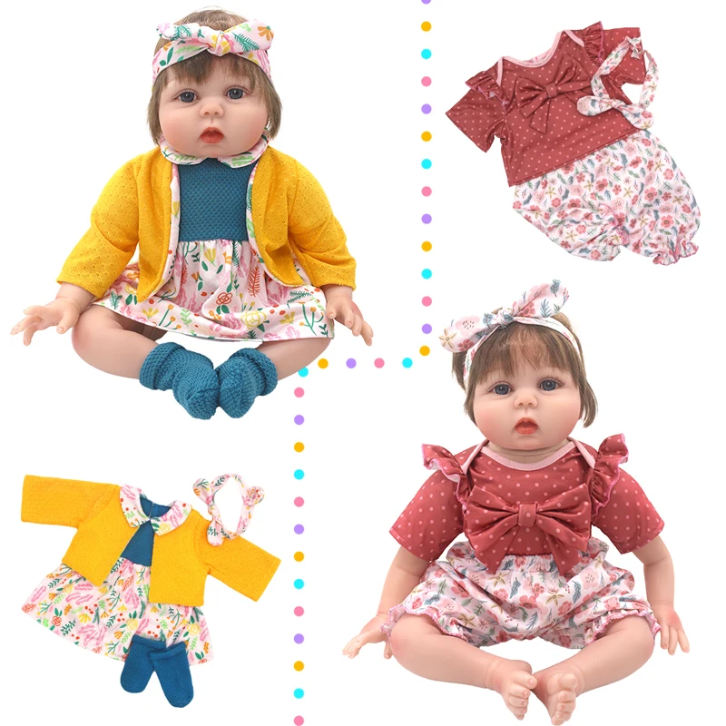 55cm Reborn Baby Doll Clothes Pink Cardigan Dress Cap 22" Doll Dress Skirt Toys Outfit