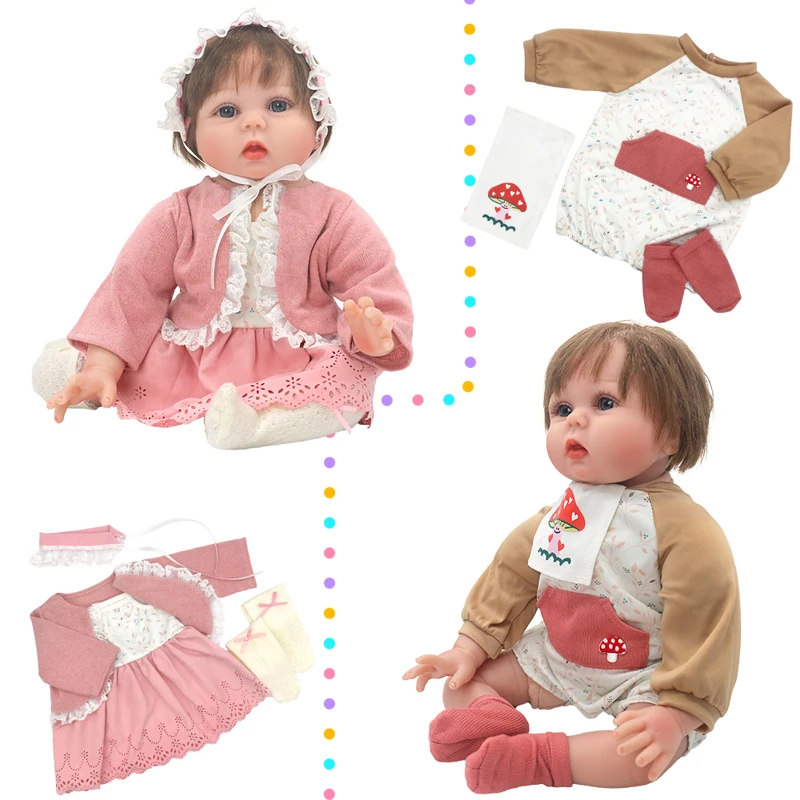 55cm Reborn Baby Doll Clothes Pink Cardigan Dress Cap 22" Doll Dress Skirt Toys Outfit