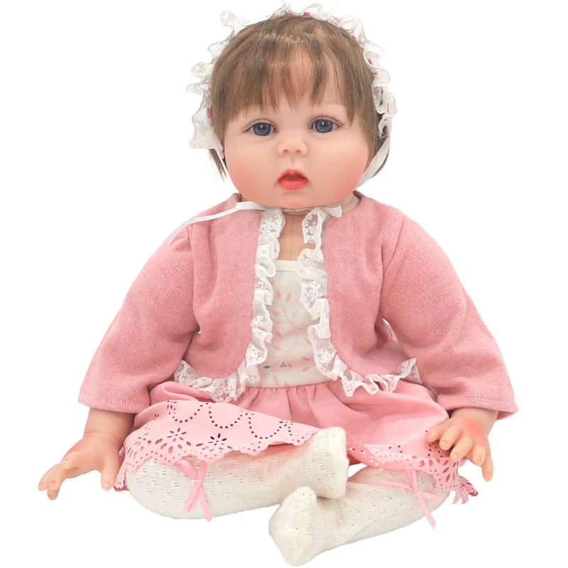 55cm Reborn Baby Doll Clothes Pink Cardigan Dress Cap 22" Doll Dress Skirt Toys Outfit