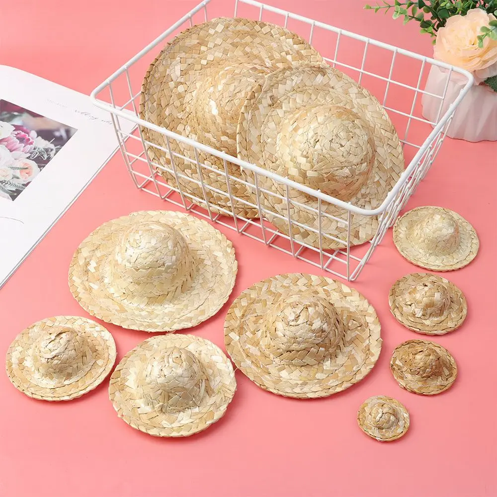 Woven Miniature Straw Hat Mini Doll Hat Doll House Ornament Hand Weaved Dollhouse Accessories DIY Decoration Doll Caps