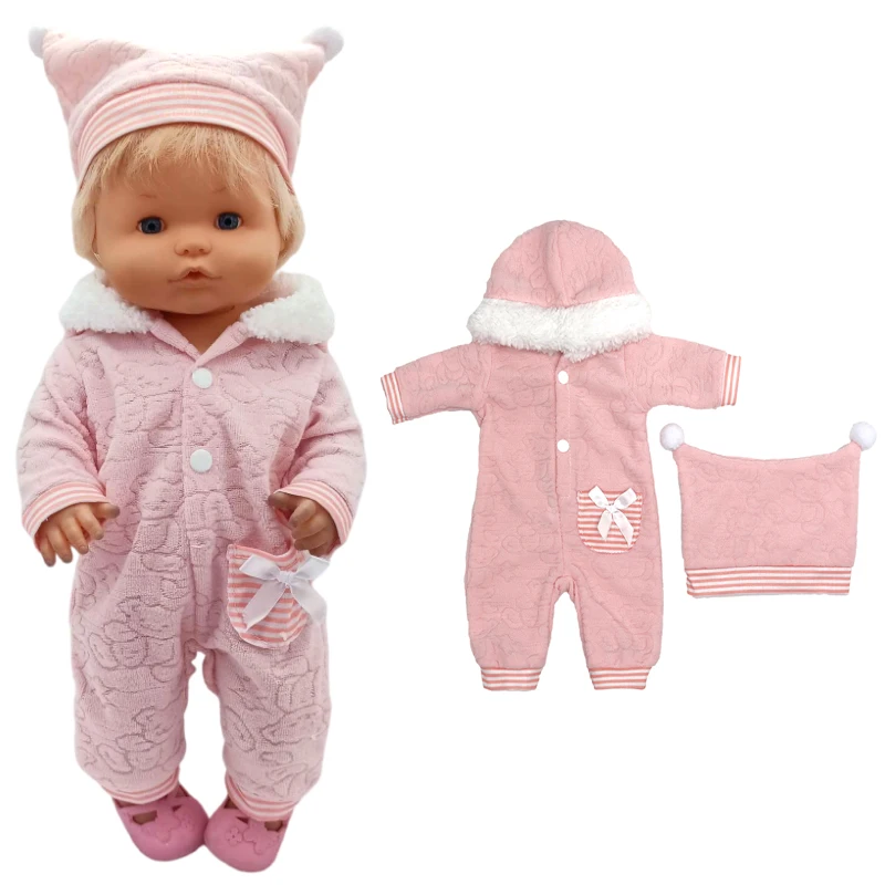 16 Inch Baby Doll Winter Dress with Hat for 38cm Nenuco Doll Clothes Ropa Y Su Hermanita Doll Red Fleece Dress