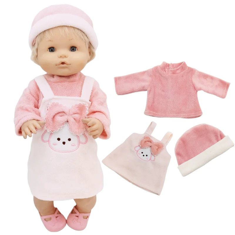 16 Inch Baby Doll Winter Dress with Hat for 38cm Nenuco Doll Clothes Ropa Y Su Hermanita Doll Red Fleece Dress