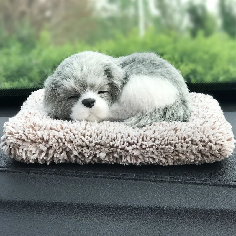 Simulation Puppy Doll Toys Car Ornament Realistic Sleeping Dog Plush Doll Pad Activated Charcoal Homes Doll Decoration Accessory
