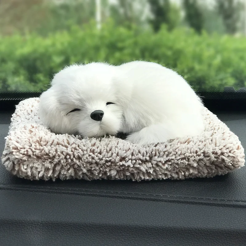 Simulation Puppy Doll Toys Car Ornament Realistic Sleeping Dog Plush Doll Pad Activated Charcoal Homes Doll Decoration Accessory