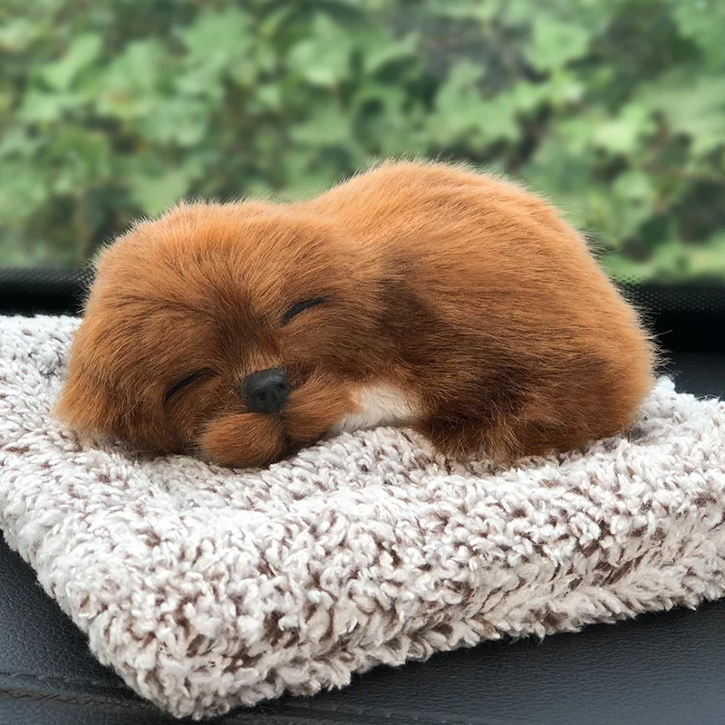 Simulation Puppy Doll Toys Car Ornament Realistic Sleeping Dog Plush Doll Pad Activated Charcoal Homes Doll Decoration Accessory