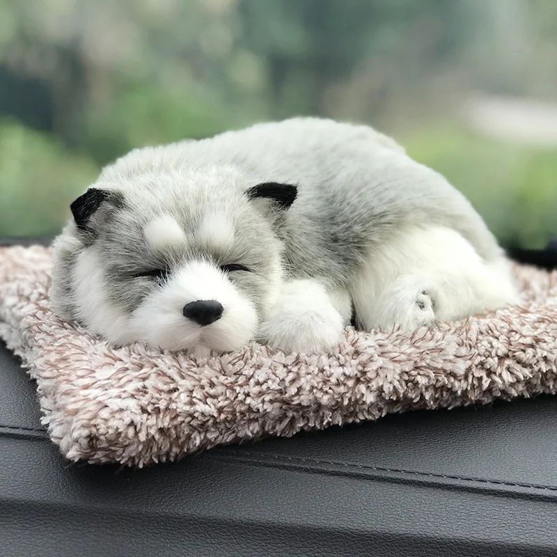 Simulation Puppy Doll Toys Car Ornament Realistic Sleeping Dog Plush Doll Pad Activated Charcoal Homes Doll Decoration Accessory
