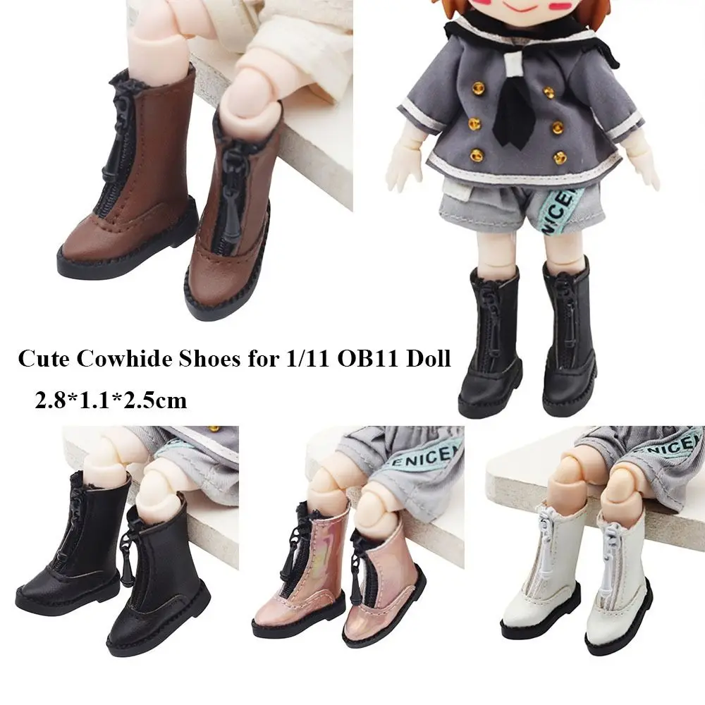 Obitsu11 Shoes Fashion Leather Boots Spike Toe Handmade Cowhide Dolls Shoes for 1/11 OB11 GSCbody9 Dolls Accessories Kids Toys