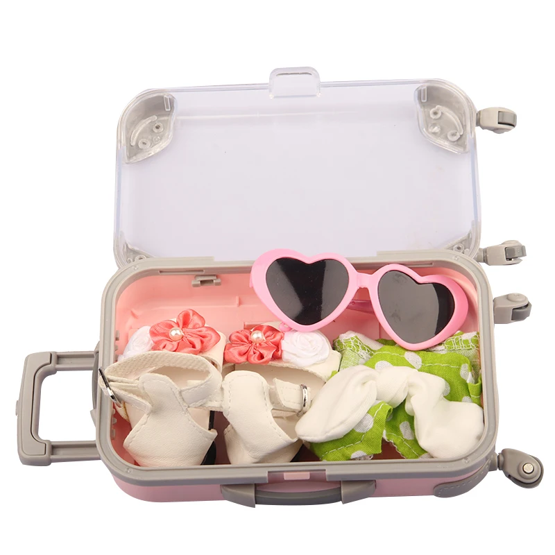 Fashion Doll Accessories Clothes Travel PU Suitcases For 18'' American Toys For Girl's Gift Mini Camera,43 cm Reborn Dolls