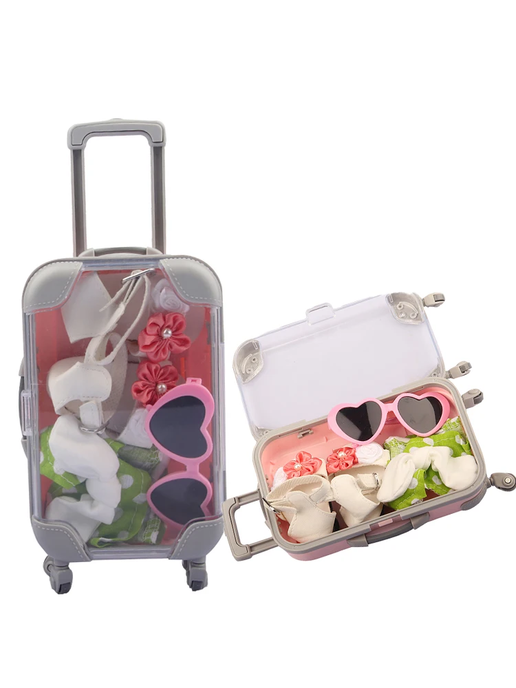 Fashion Doll Accessories Clothes Travel PU Suitcases For 18'' American Toys For Girl's Gift Mini Camera,43 cm Reborn Dolls