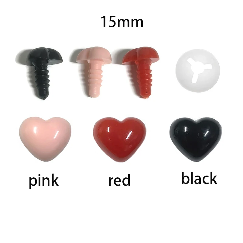 20pcs Toy Nose 8mm/10mm/12mm/15mm/18mm/21mm Heart Shape Safety Animal Doll Nose Easy Washer For diy Doll Findings
