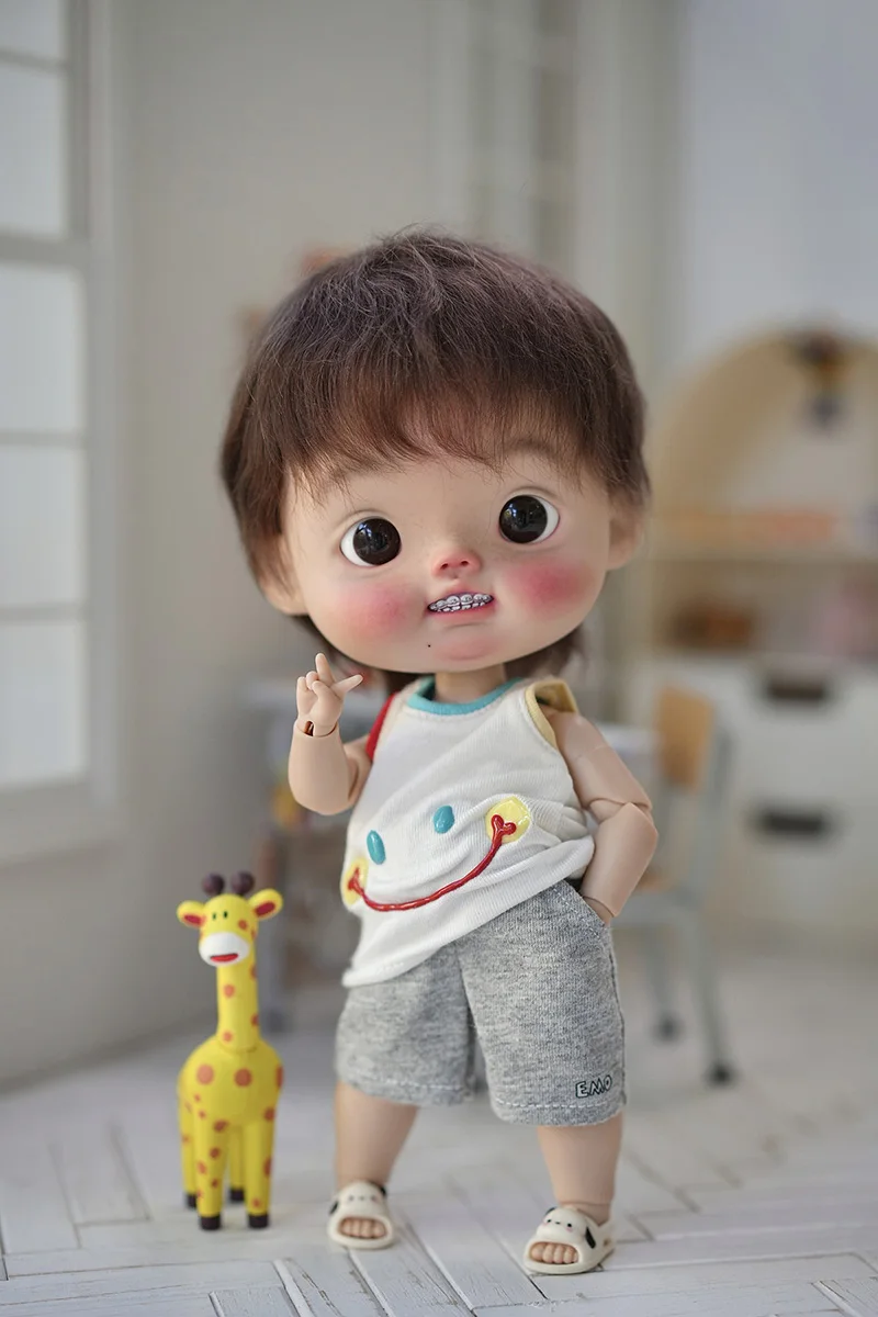 BJD Wig Qbaby Big Head Doll Hair Meng dian dian Soft Hair Cute Brown Short Hair Doll Accessories
