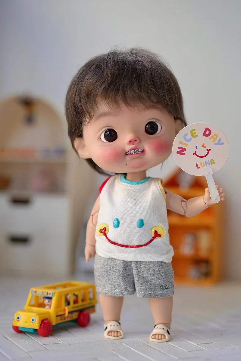 BJD Wig Qbaby Big Head Doll Hair Meng dian dian Soft Hair Cute Brown Short Hair Doll Accessories