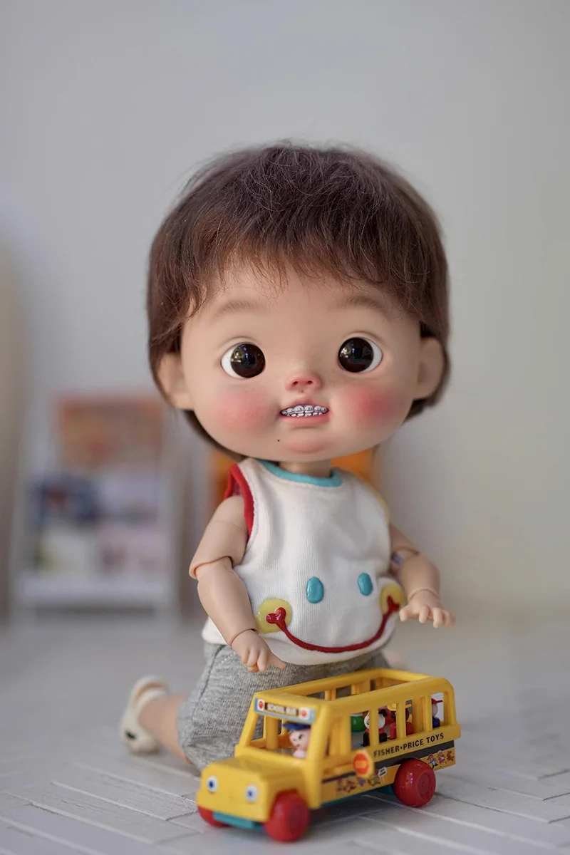 BJD Wig Qbaby Big Head Doll Hair Meng dian dian Soft Hair Cute Brown Short Hair Doll Accessories