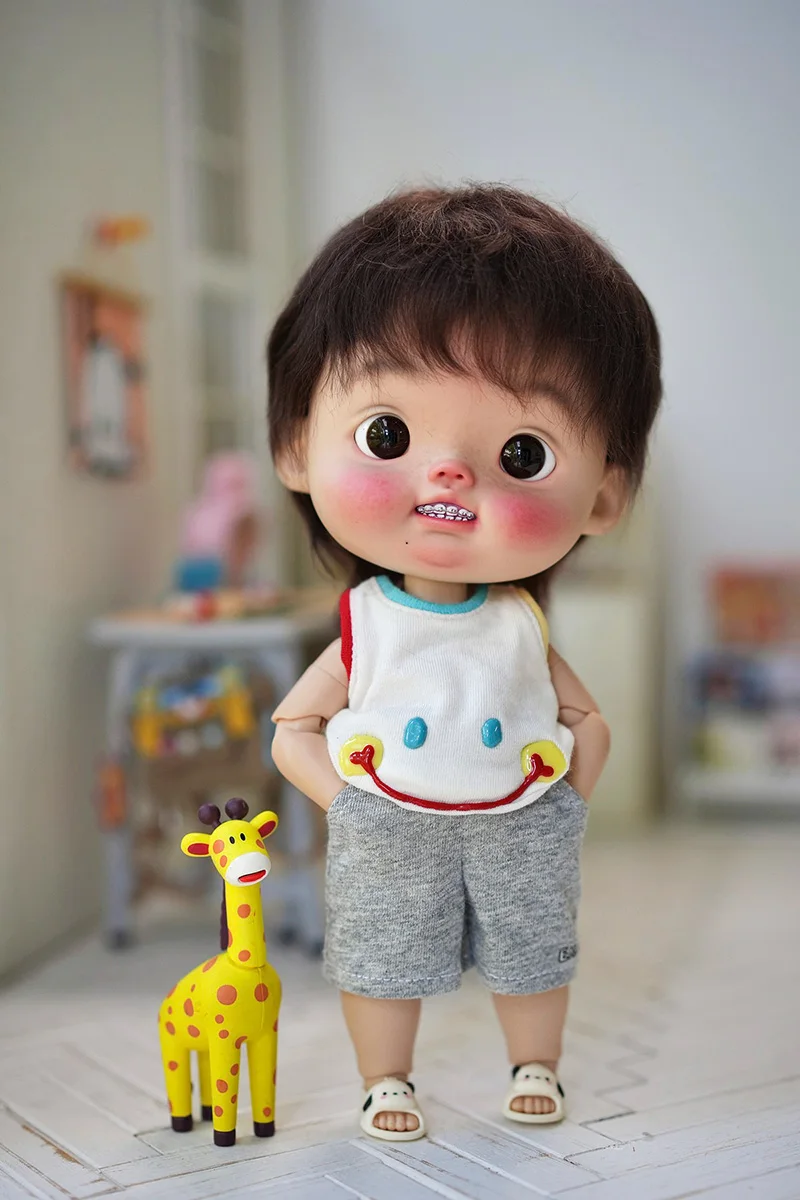 BJD Wig Qbaby Big Head Doll Hair Meng dian dian Soft Hair Cute Brown Short Hair Doll Accessories