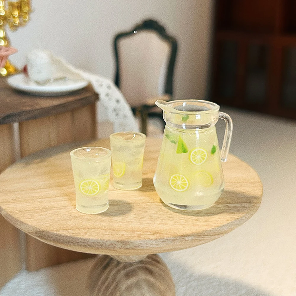 1Pcs 1/12 Dollhouse Miniature Resin Lemon Teapot with Cup Mini Fruit Tea Model Toy ob11 bjd Doll House Accessories Decoration