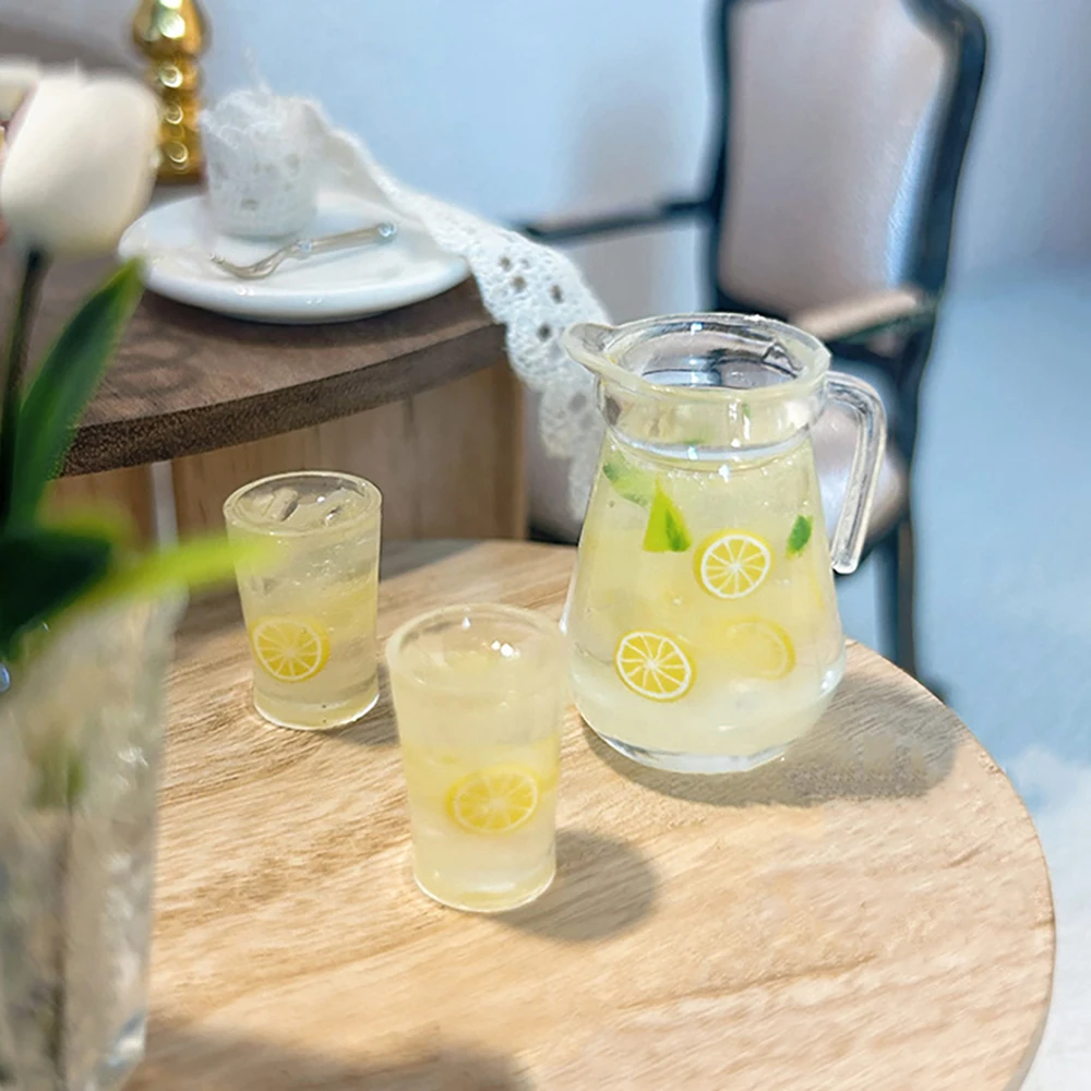 1Pcs 1/12 Dollhouse Miniature Resin Lemon Teapot with Cup Mini Fruit Tea Model Toy ob11 bjd Doll House Accessories Decoration