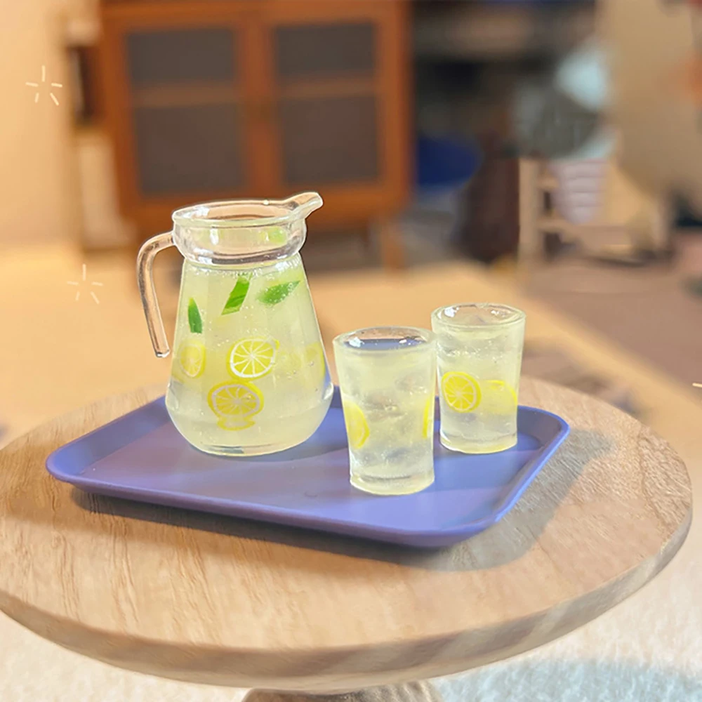 1Pcs 1/12 Dollhouse Miniature Resin Lemon Teapot with Cup Mini Fruit Tea Model Toy ob11 bjd Doll House Accessories Decoration